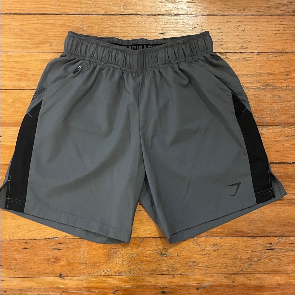 Gymshark Men’s Gray and Black Athletic Shorts